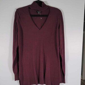 Le Chateau burgundy sweater with v neck cut out. EUC